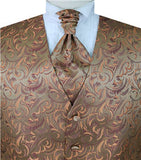 Beige Little Floral Classical Tuxedo Waistcoat+Cravat+Hanky