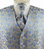 Multi Colorful Paisley Classical Wedding Waistcoat+Cravat+Hanky