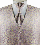 Pink&Yellow Colorful Paisley Classical Wedding Waistcoat+Cravat+Hanky