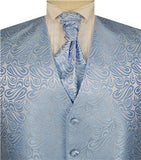 Sky Blue Smaller Paisley Tuxedo Tailored  Waistcoat+Cravat+Hanky