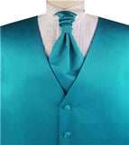 Solid Dark Aqua Plain Fabric Classical Tuxedo Waistcoat+Cravat+Hanky