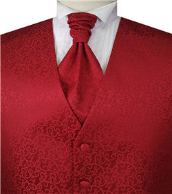 Red Swirl Men's Tuxedo Classical Waistcoat+Cravat+Hanky