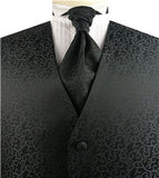 Black Swirl Men's Tuxedo Classical Waistcoat+Cravat+Hanky