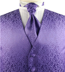 Purple Swirl Men's Tuxedo Classical Waistcoat+Cravat+Hanky