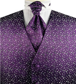 Purple Dot Classical Bridegroom Poly Waistcoat+Cravat+Hanky