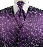 Purple Dot Classical Bridegroom Poly Waistcoat+Cravat+Hanky