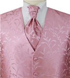 Rubber Pink Shining  Leaf  Wedding Tuxedo Waistcoat+Cravat+Hanky