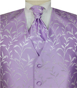 Lavender Shining  Leaf  Wedding Tuxedo Waistcoat+Cravat+Hanky