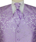 Lavender Shining  Leaf  Wedding Tuxedo Waistcoat+Cravat+Hanky