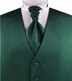 Solid Hunter Green Plain Fabric Classical Tuxedo Waistcoat+Cravat+Hanky