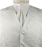 White Lurex Fabric Swirl Classical Tuxedo Waistcoat+Cravat+Hanky