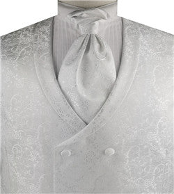 White Flower Classical Double Breasted Collared Waistcoat+Cravat+hHanky