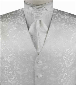 White Leaf Wedding Tuxedo Waistcoat+Cravat+Hanky