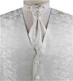 White Lurex Yarn Flower Classical Tuxedo Waistcoat+Cravat+Hanky