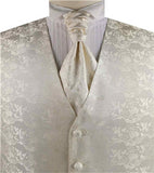 Ivory Lurex Yarn Flower Classical Tuxedo Waistcoat+Cravat+Hanky