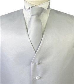 Silver Solid Plain Classical Tuxedo/Wedding Waistcoat+Necktie+Bowtie+Hanky
