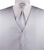 Solid Silver Plain Fabric Classical Tuxedo Waistcoat+Cravat+Hanky