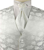 White Lurex Yarn Flower Classical Tuxedo Waistcoat+Cravat+Hanky