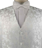 White Lurex Yarn Flower Classical Wedding Waistcoat+Cravat(or Bowtie)+Hanky