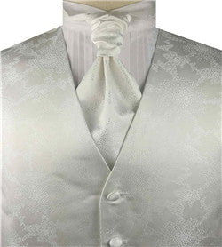 White Lurex Yarn Flower Tuxedo Microfiber Waistcoat+Cravat+Hanky