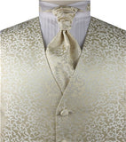 Gold Lurex Fabric Swirl Classical Tuxedo Waistcoat+Cravat+Hanky