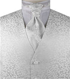 White Lurex Fabric Swirl Classical Tuxedo Waistcoat+Cravat+Hanky