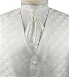 White Lurex Fabric Swirl Classical Wedding Waistcoat+Cravat+Hanky