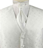 White Lurex Yarn Flower Tuxedo Polyester Waistcoat+Cravat+Hanky