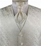 Ivory Leaf Adjustable Belted Back Waistcoat+Cravat+Hanky