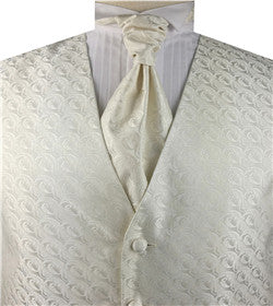 Ivory Swirl Wedding Tuxedo Jacquard Poly Vest+Cravat+Hanky