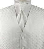 White  Swirl Wedding Tuxedo Jacquard Poly Vest+Cravat+Hanky