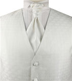 White Pteris Wwirl Wedding Tuxedo Poly Vest+Cravat+Hanky