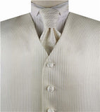 Ivory Stripe Lurex Yarn  Classical Dress/Bridal Waistcoat+Cravat+Hanky