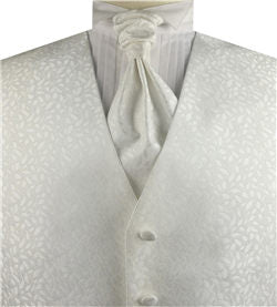 White Lurex Yarn Flower Classical Tuxedo Waistcoat+Cravat+Hanky