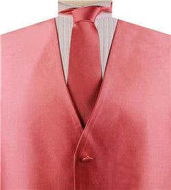 Solid Red-Orange Shining  Classical Wedding Waistcoat+Necktie+Hanky