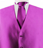 Solid Fuschia Shining  Classical Wedding Waistcoat+Necktie And Hanky