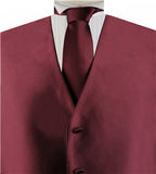 Solid Burgundy Shining  Classical Tuxedo Waistcoat+Necktie+Hanky