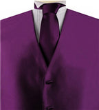 Solid Purple Shining  Classical Wedding Waistcoat+Necktie+Hanky