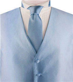 Solid Sky Blue Shining Classical Tuxedo Waistcoat+Necktie And Hanky