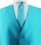 Solid  Aqua Shining  Classical Wedding Waistcoat+Necktie And Hanky