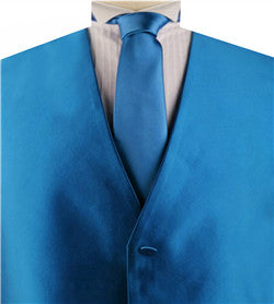 Solid  Dodger Blue Shining  Classical Wedding Waistcoat+Necktie And Hanky