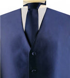 Solid Navy Shining  Classical Wedding Waistcoat+Necktie+Hanky