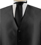 Solid Black Shining  Classical Wedding Waistcoat+Necktie+Hanky