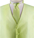 Solid Green Yellow Shining  Classical Wedding Waistcoat+Necktie+Hanky