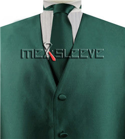 Solid Hunter Green Shining  Classical Wedding Waistcoat+Necktie+Hanky