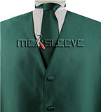 Solid Hunter Green Shining  Classical Wedding Waistcoat+Necktie+Hanky