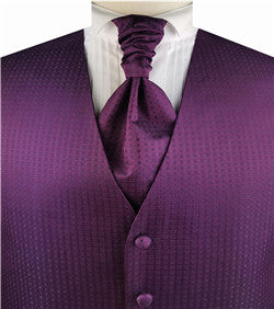 Purple Chequer Classical Tuxedo Waistcoat+Hanky+Cravat or Bowtie