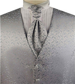 Silver Leaf Classical Microfiber Waistcoat+Cravat+Hanky