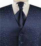 Navy Leaf  Classical Microfiber Waistcoat+Cravat+Hanky