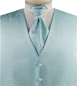 Aqua Little Floral Classical Wedding Waistcoat+Cravat+Hanky